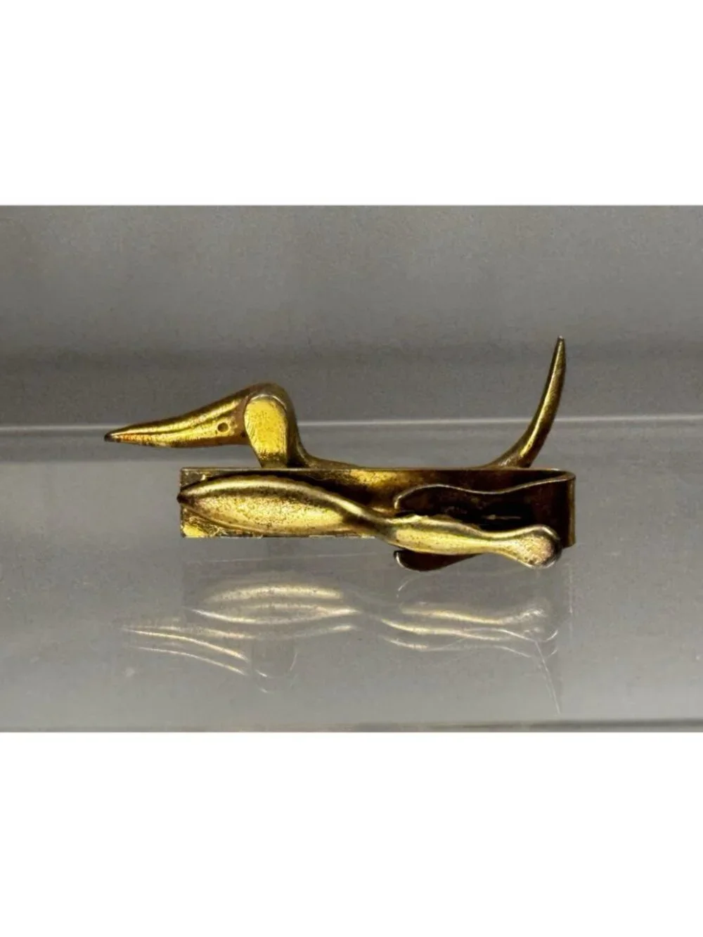 Austria Dachshund Cufflinks Tie Clip Set Wiener Dog Mid Century Brass